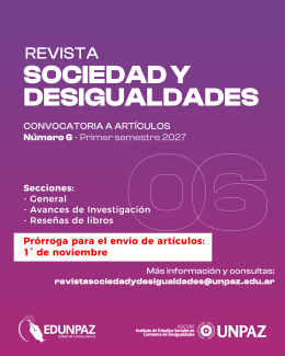 Convocatoria para la presentación de artículos - Sexto número Revista Sociedad y Desigualdades (IESCODE-UNPAZ) - UNPAZ