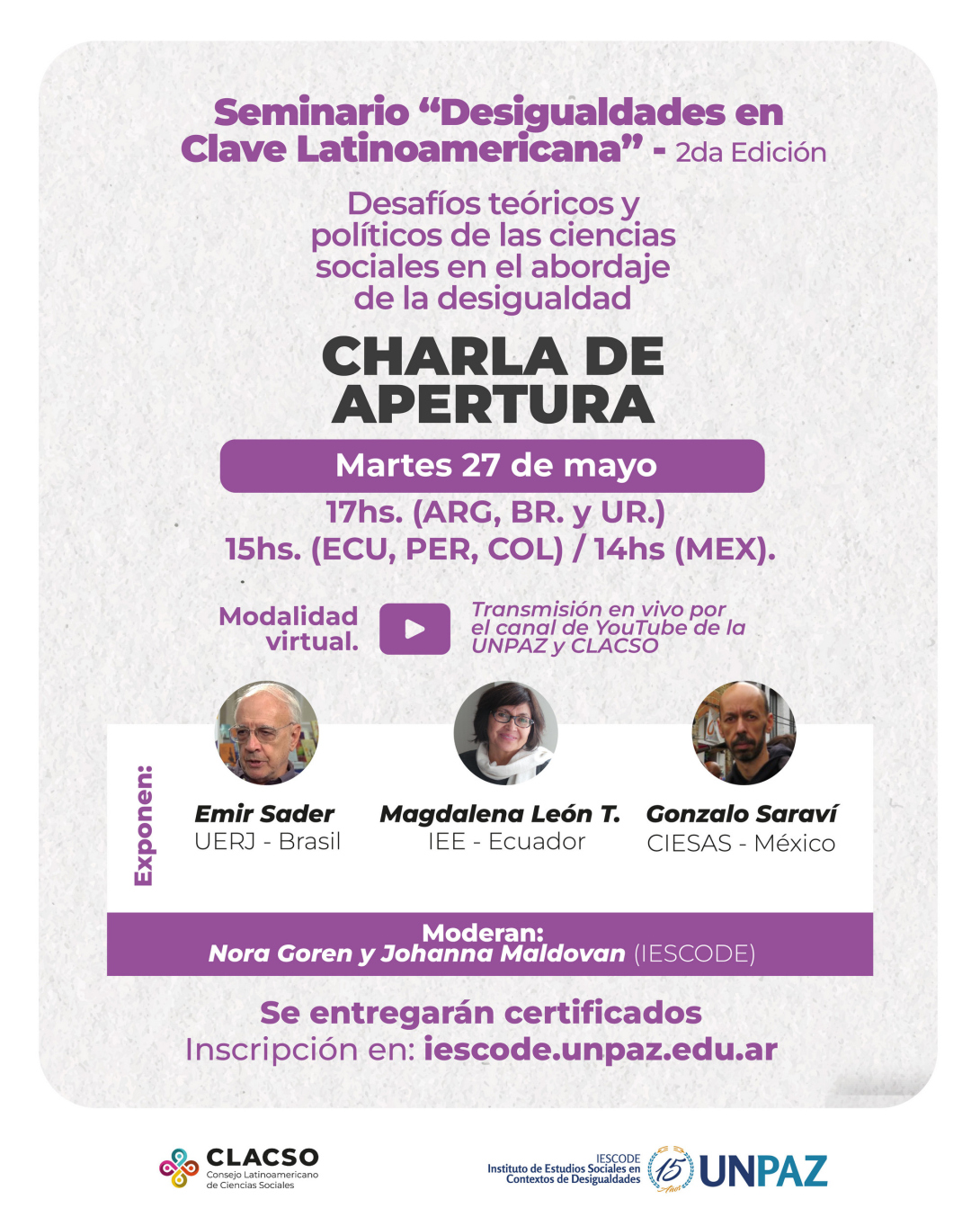 Seminario “Desigualdades en clave latinoamericana” – Segunda edición “Desafíos teóricos y políticos de las ciencias sociales en el abordaje de la desigualdad”